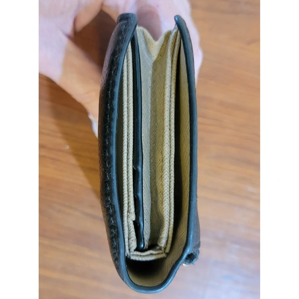 Michael Kors Black Pebbled Leather Bifold Compact Wallet Gold Logo Zipper Pocket